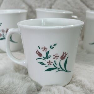 Vintage Corelle Corning Ware Rosemarie Pink Tulip Coffee Cups Mugs Set